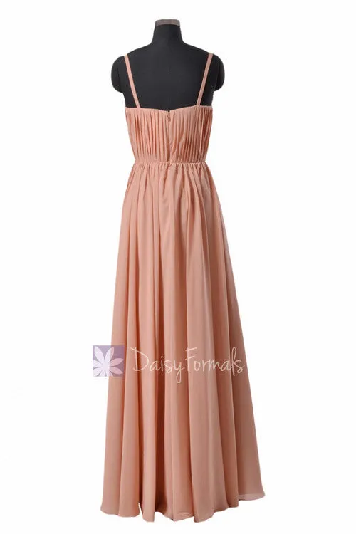 Gracious Peach Chiffon Evening Dress Long Scoop Neckline Bridesmaid Dress (BM10826L)