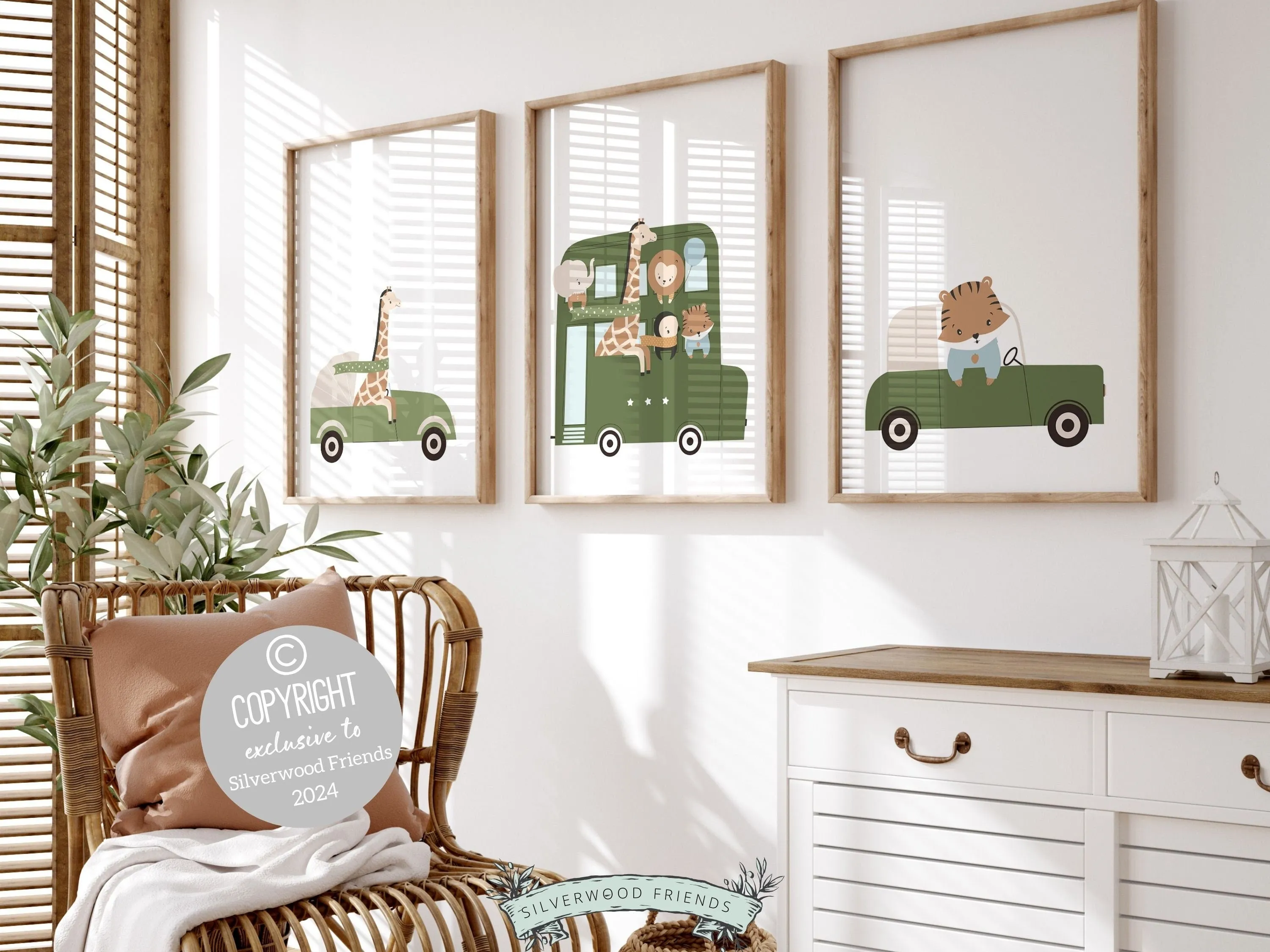 Green Safari Car Nursery Prints