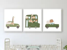 Green Safari Car Nursery Prints