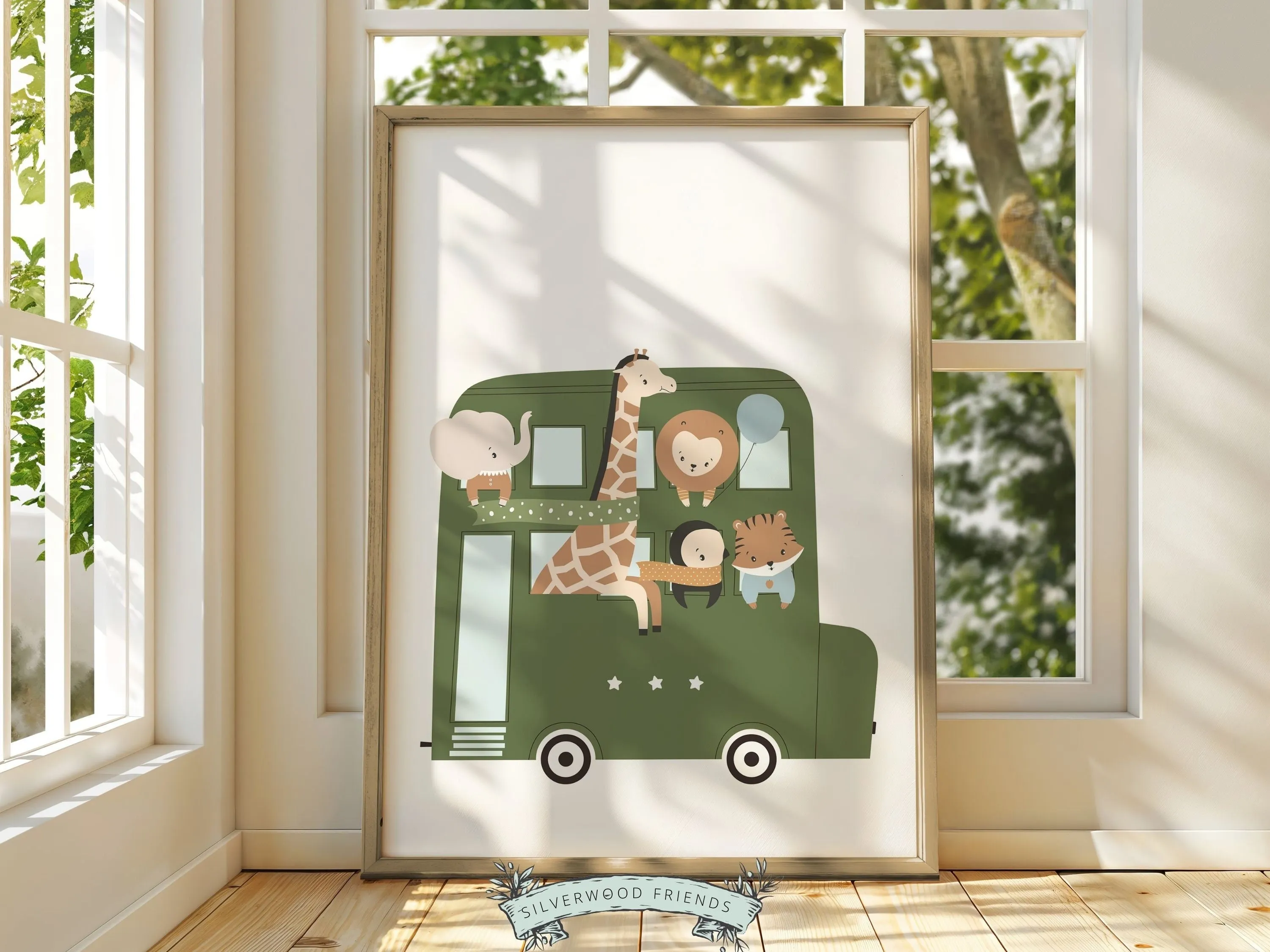 Green Safari Car Nursery Prints