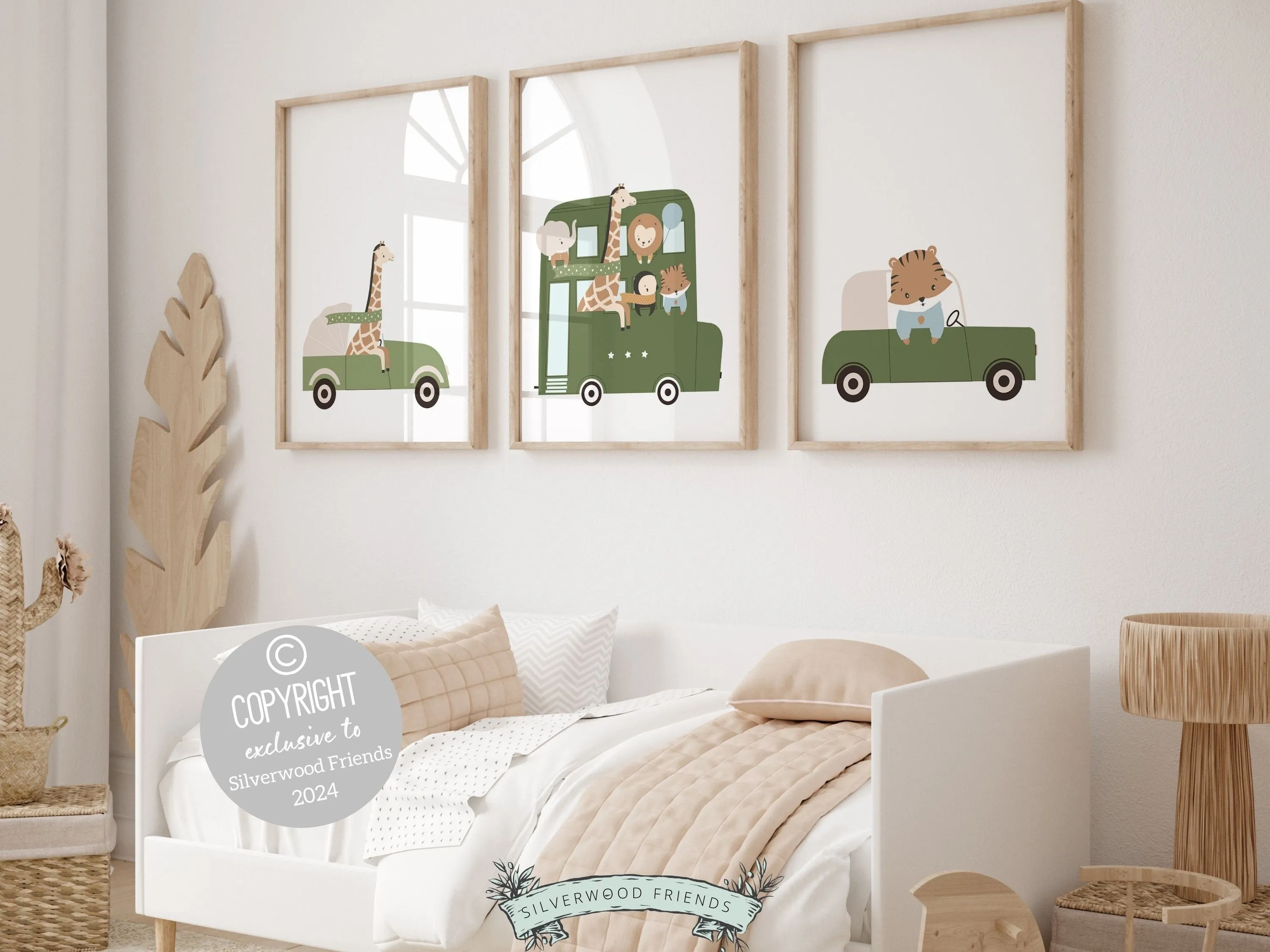 Green Safari Car Nursery Prints