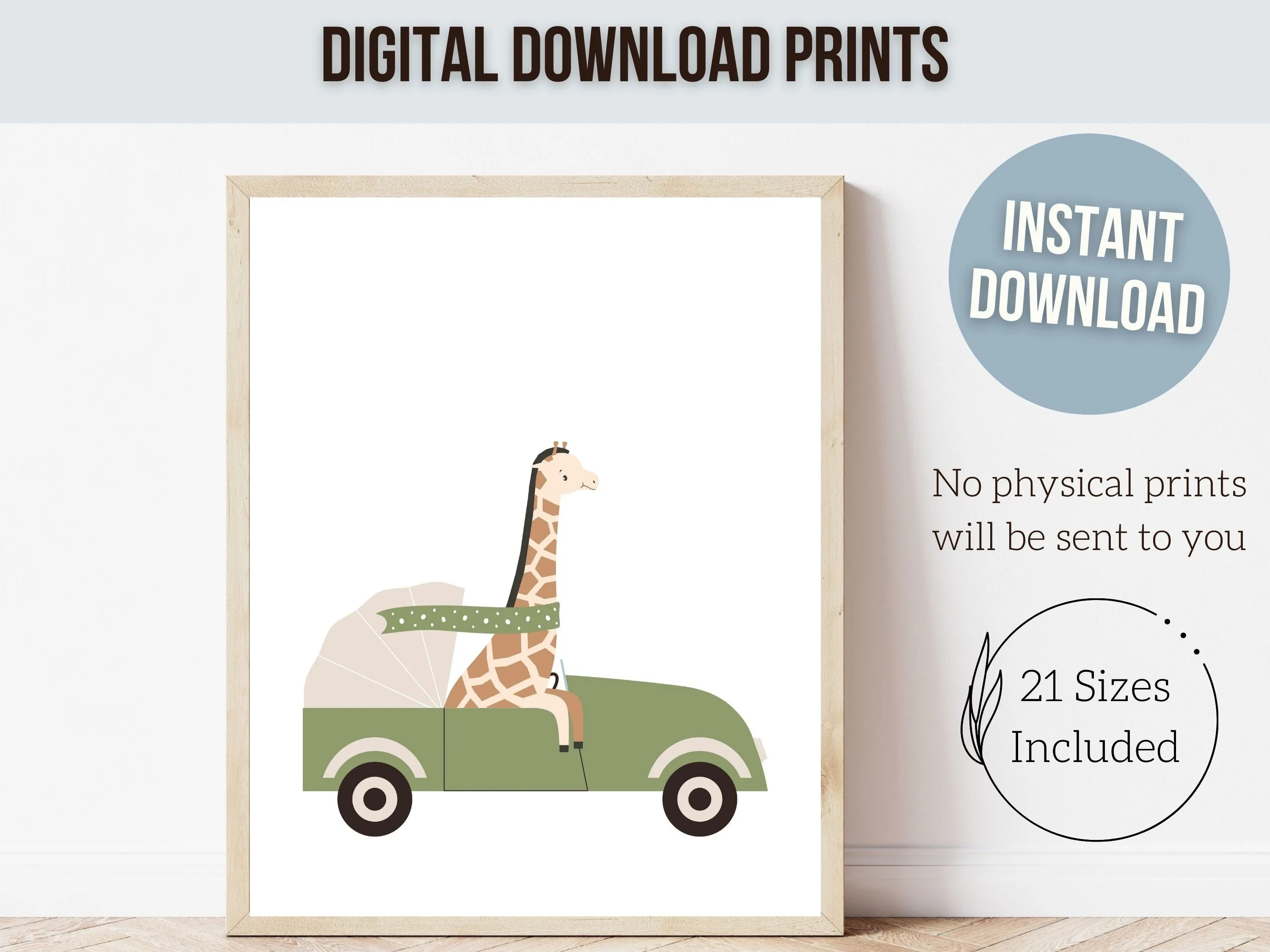 Green Safari Car Nursery Prints