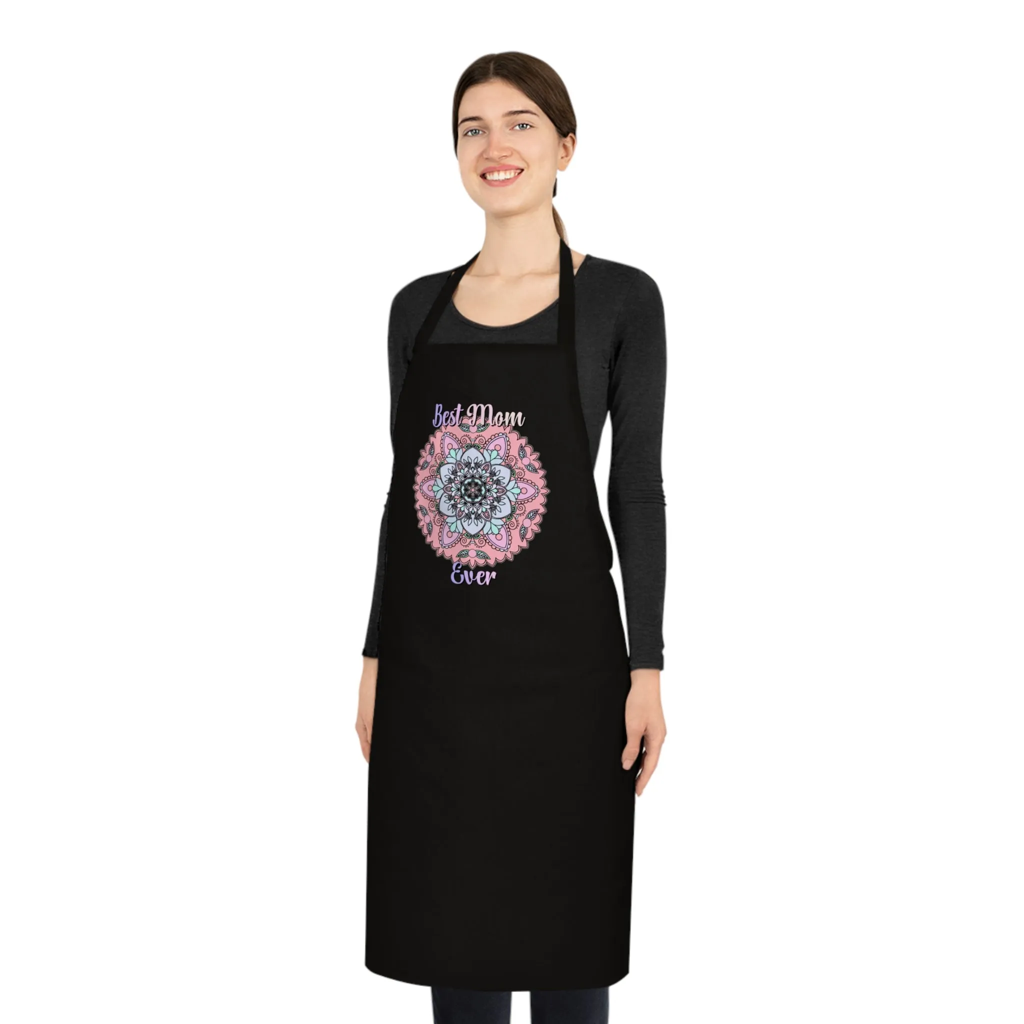 Hand-Drawn Mandala Cotton Apron - Perfect Gift for Mom