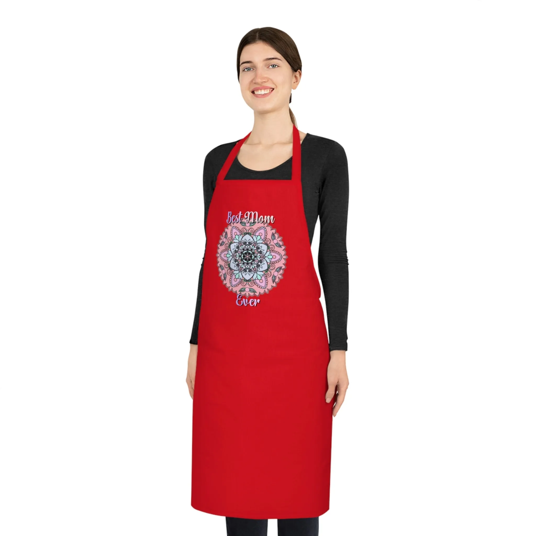 Hand-Drawn Mandala Cotton Apron - Perfect Gift for Mom