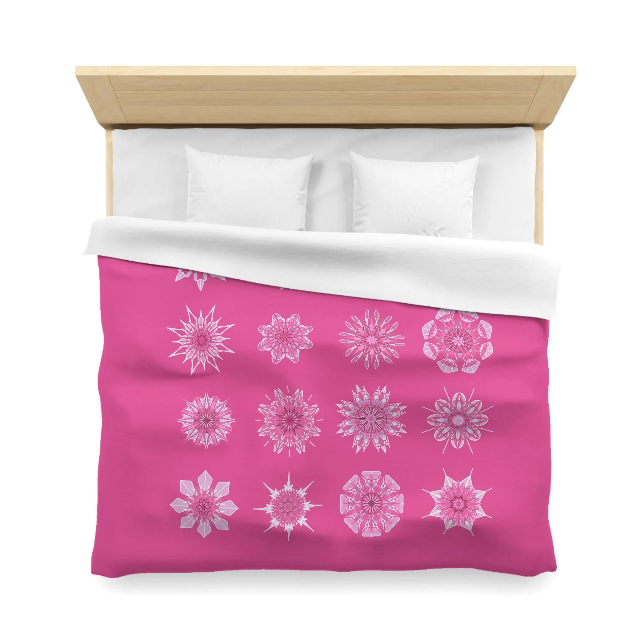 Handmade Mandala Art Microfiber Duvet Cover - Medium Hot Pink Background