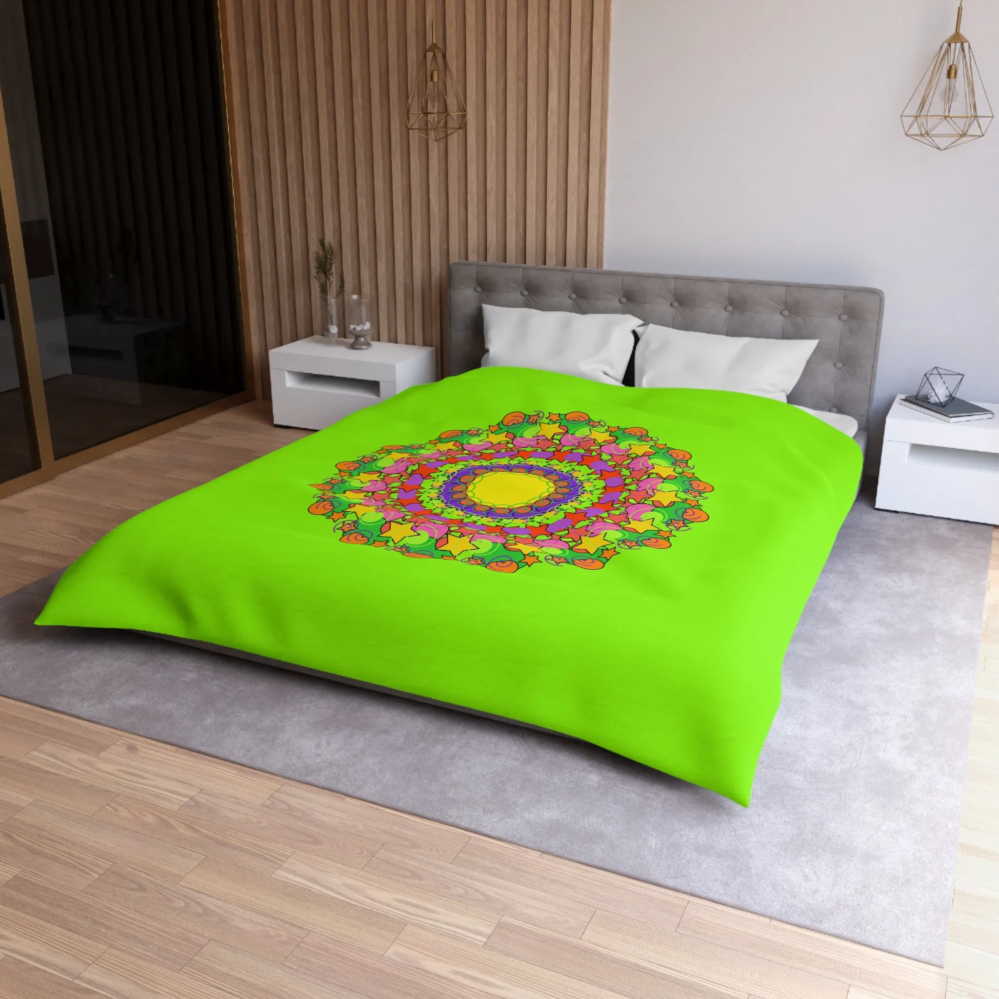 Handmade Mandala Duvet Cover - Vibrant Green- Kids' Bed