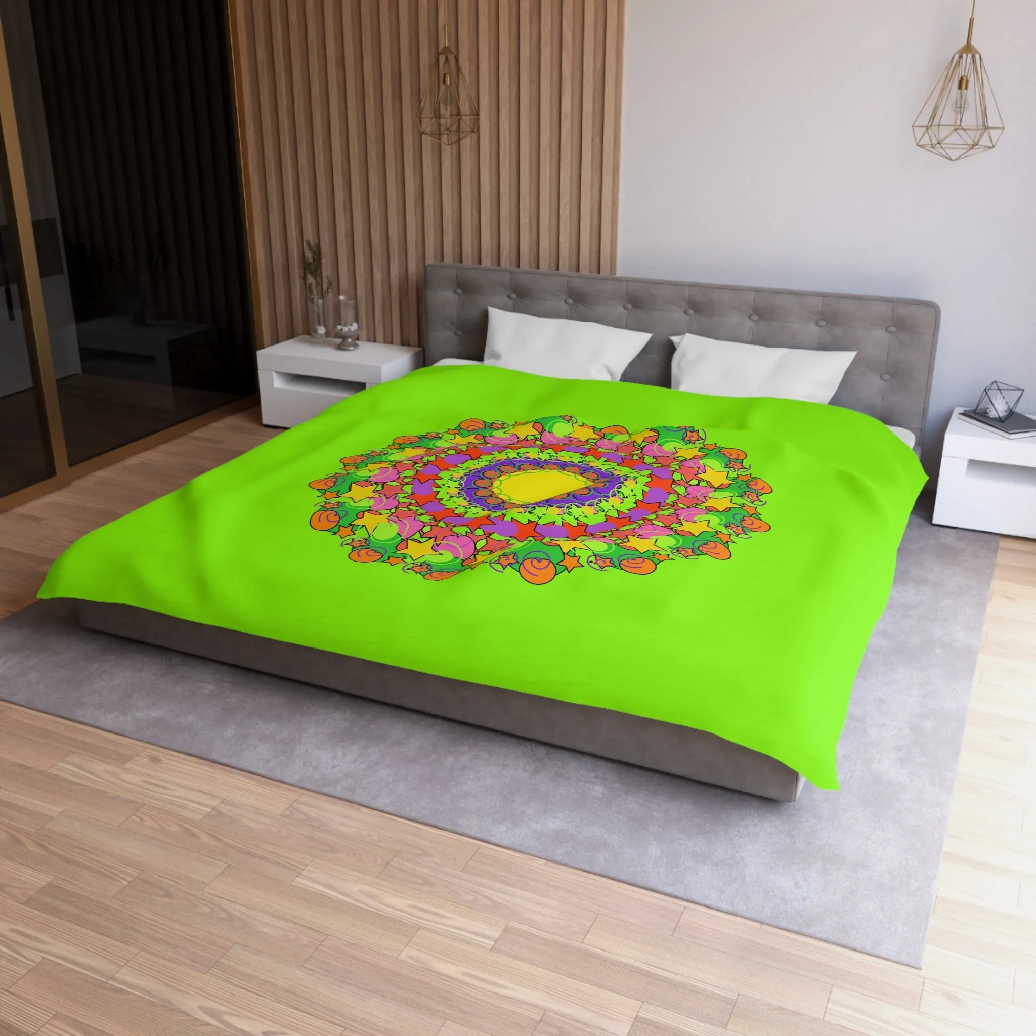 Handmade Mandala Duvet Cover - Vibrant Green- Kids' Bed