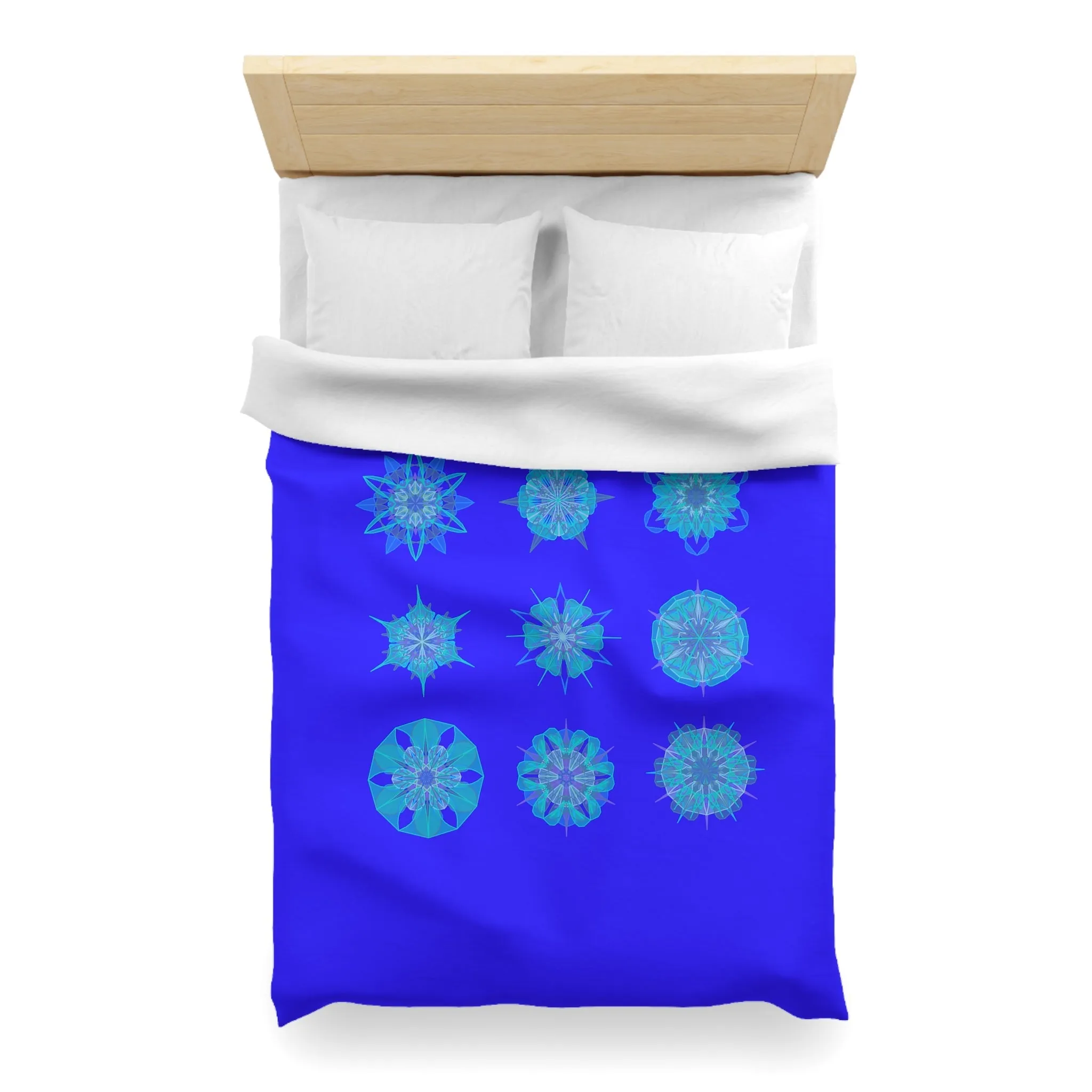 Handmade Mandala Snowflakes Microfiber Duvet Cover - Electric Blue Background