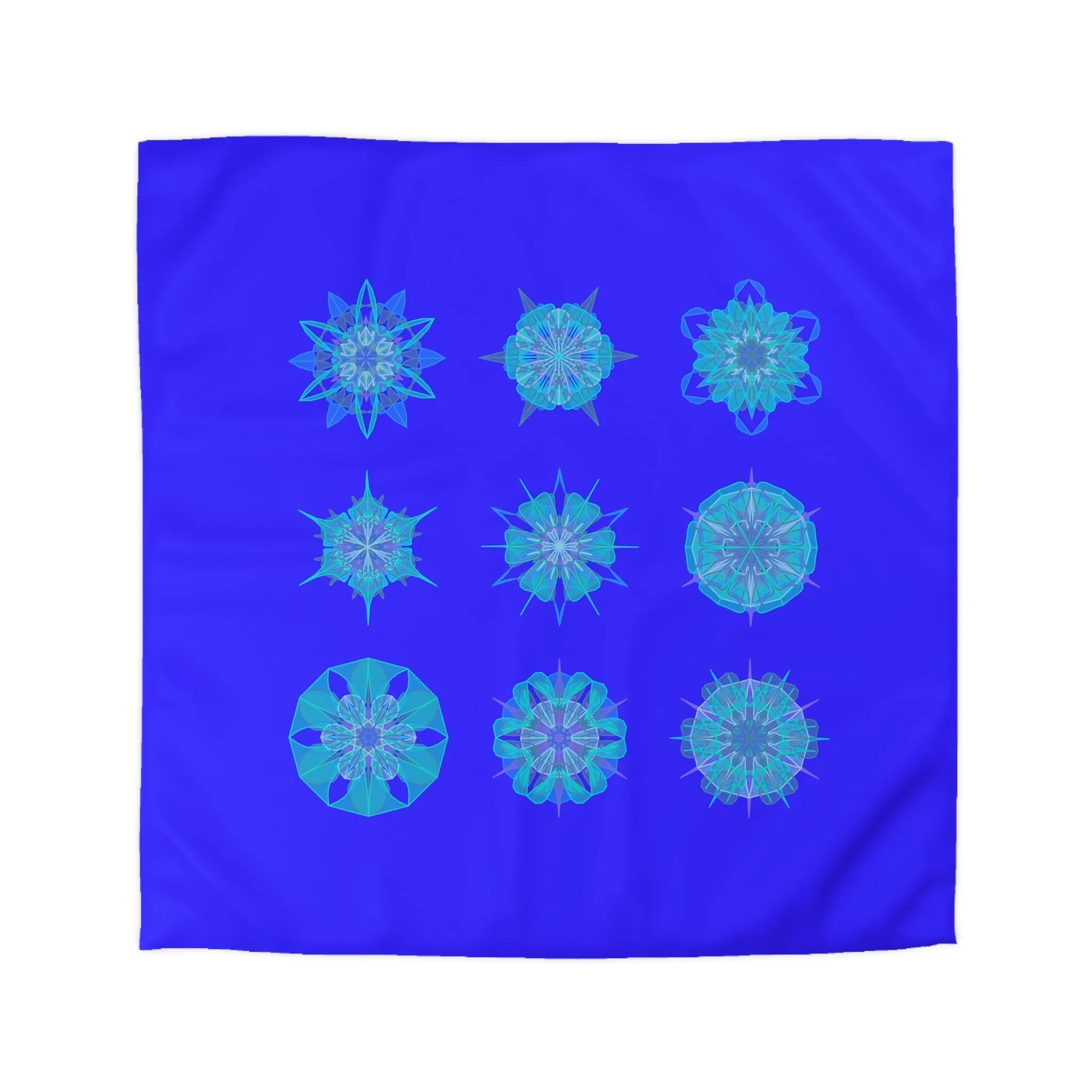 Handmade Mandala Snowflakes Microfiber Duvet Cover - Electric Blue Background