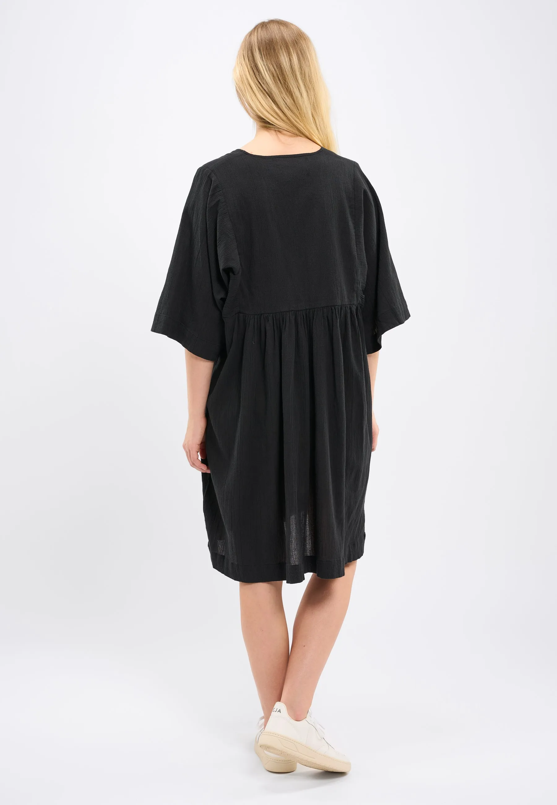 HEATHER cotton crepe A-shape dress - Black Jet