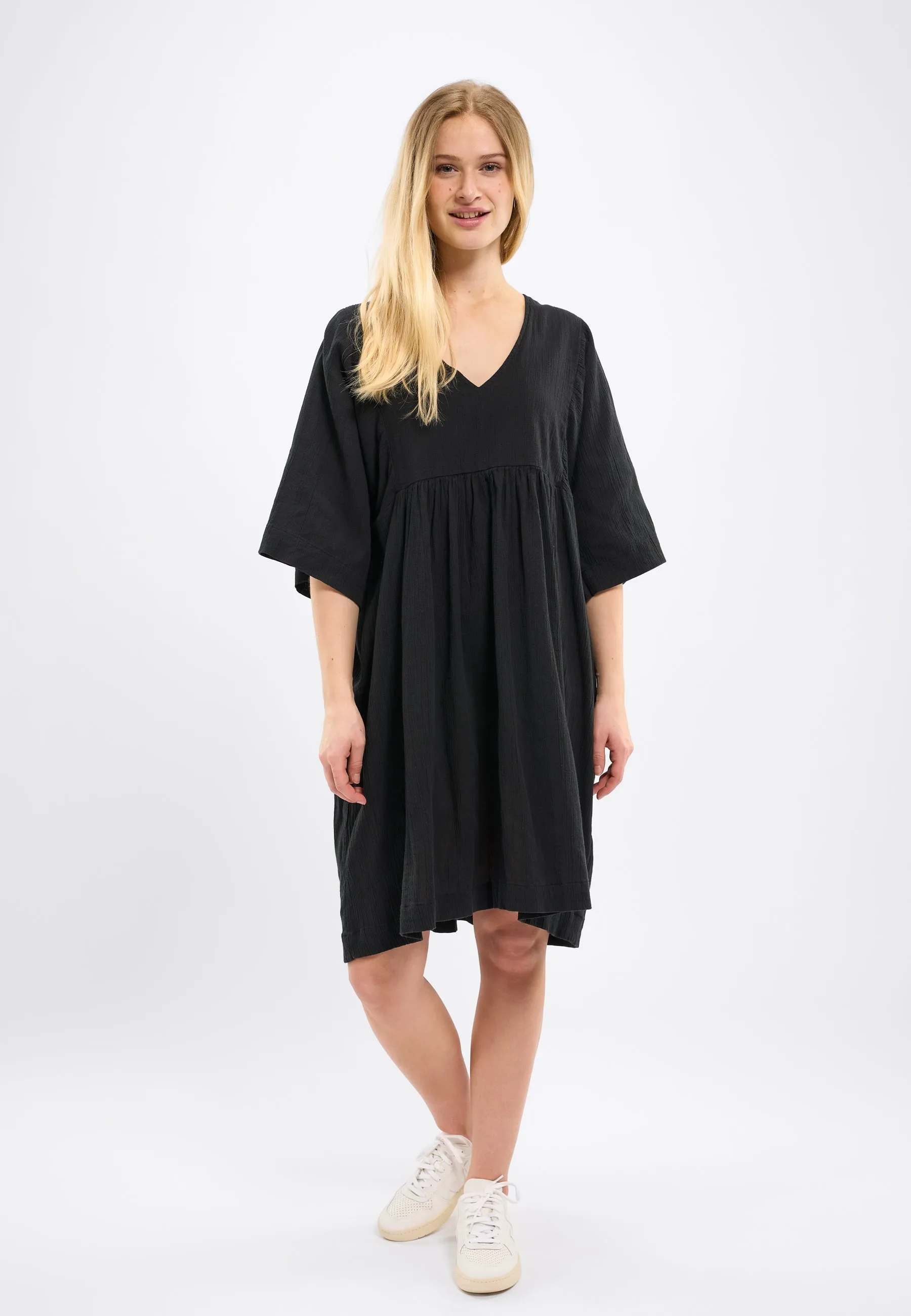 HEATHER cotton crepe A-shape dress - Black Jet