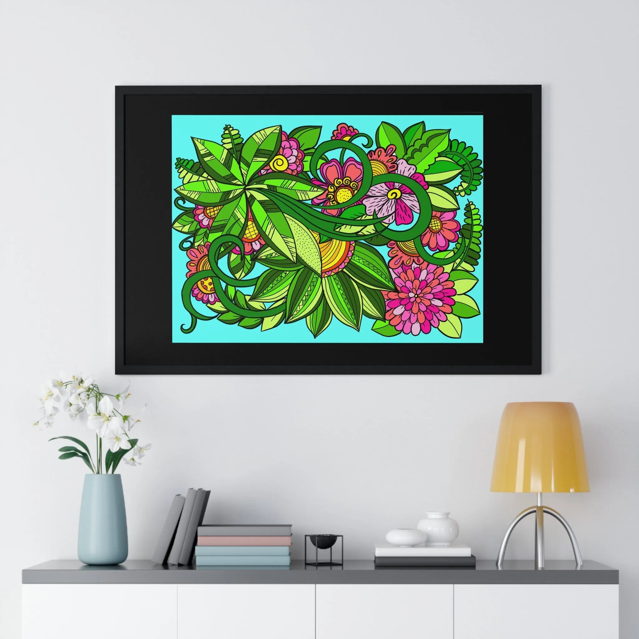 Horizontal Framed Poster - Flower Doodle 36"x24"