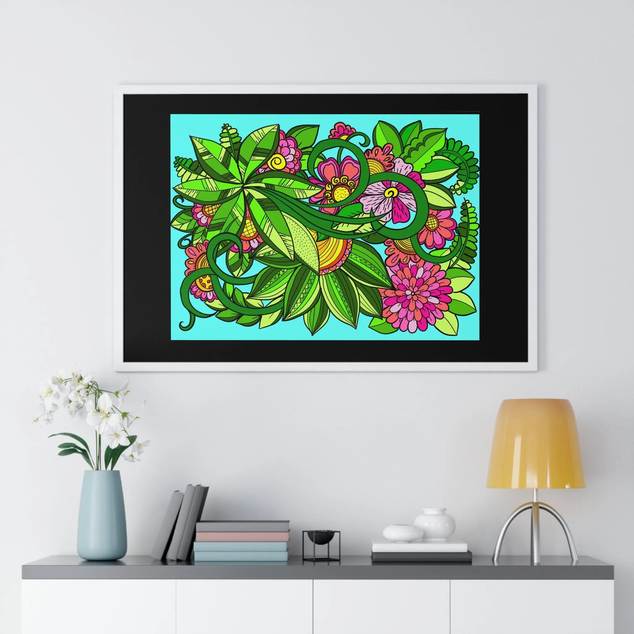 Horizontal Framed Poster - Flower Doodle 36"x24"