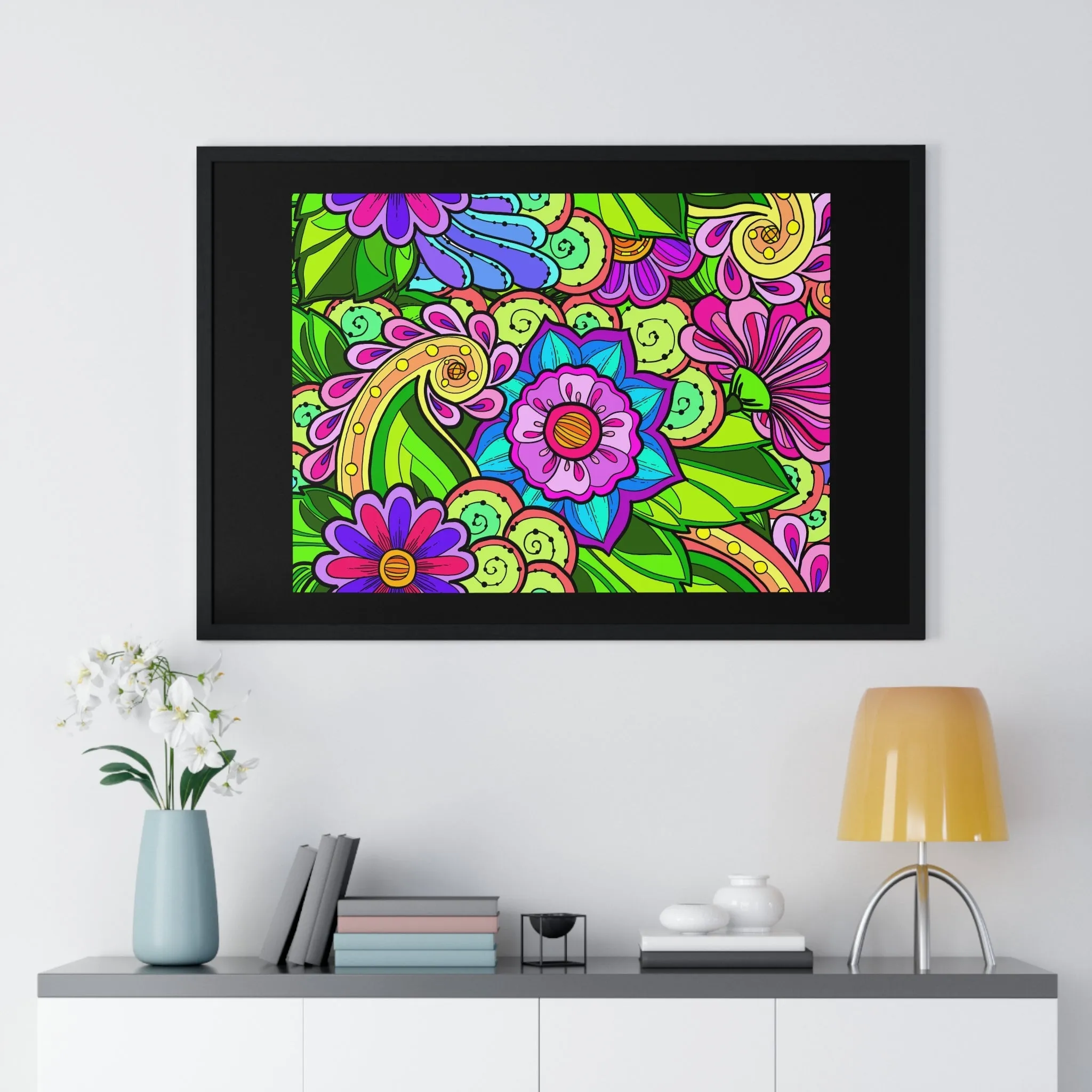 Horizontal Framed Poster - Flower Doodle 36"x24"