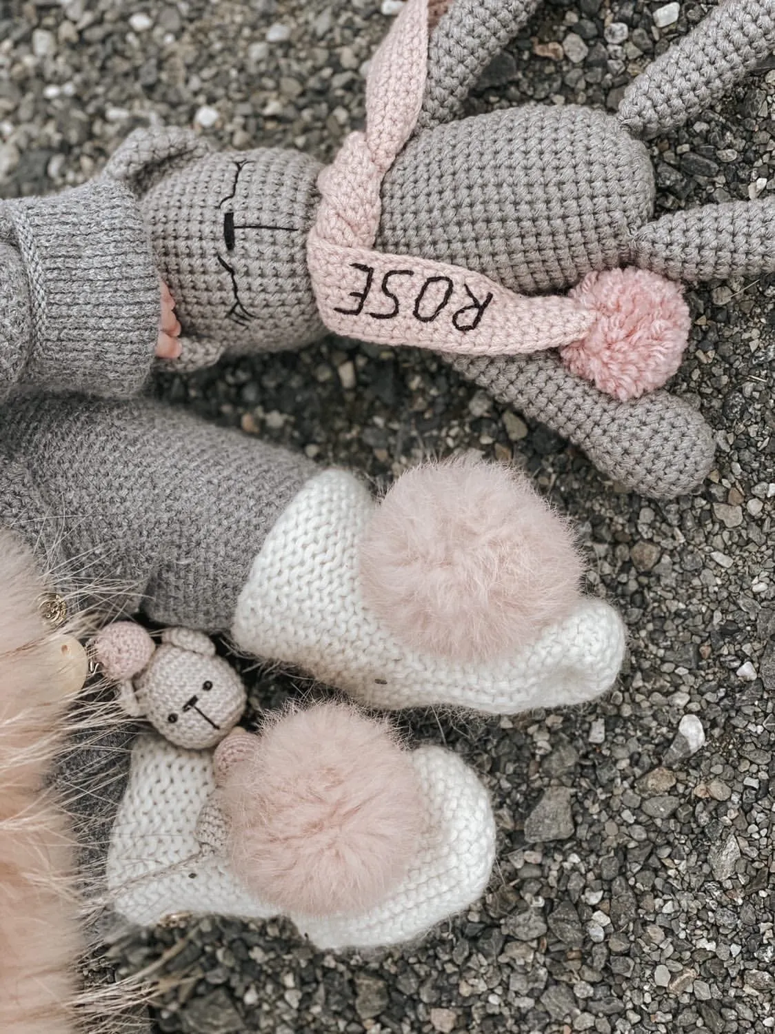 Ivory Angora Pom Pom Booties