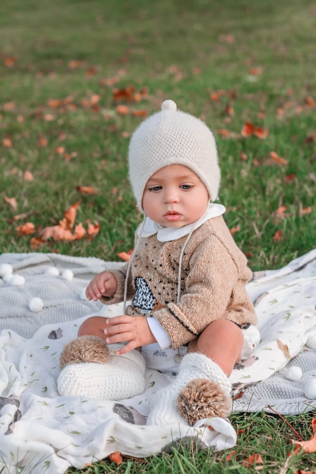 Ivory Angora Pom Pom Booties