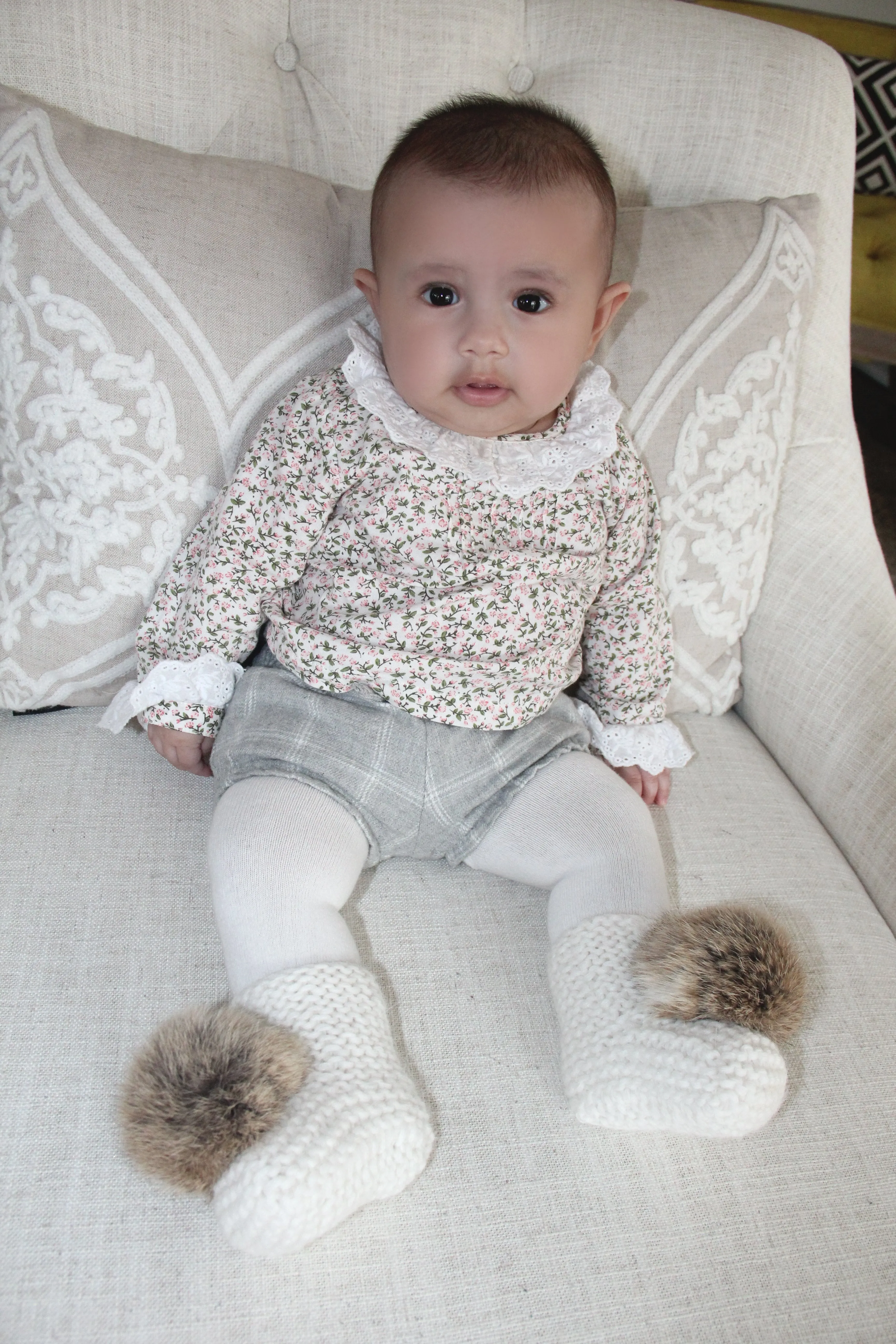 Ivory Angora Pom Pom Booties