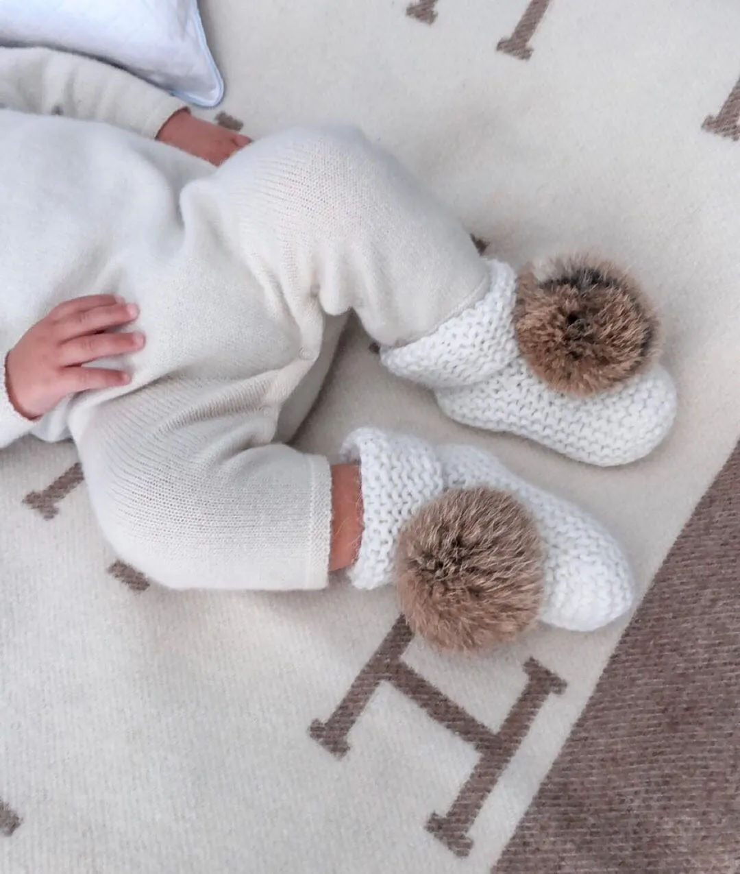 Ivory Angora Pom Pom Booties