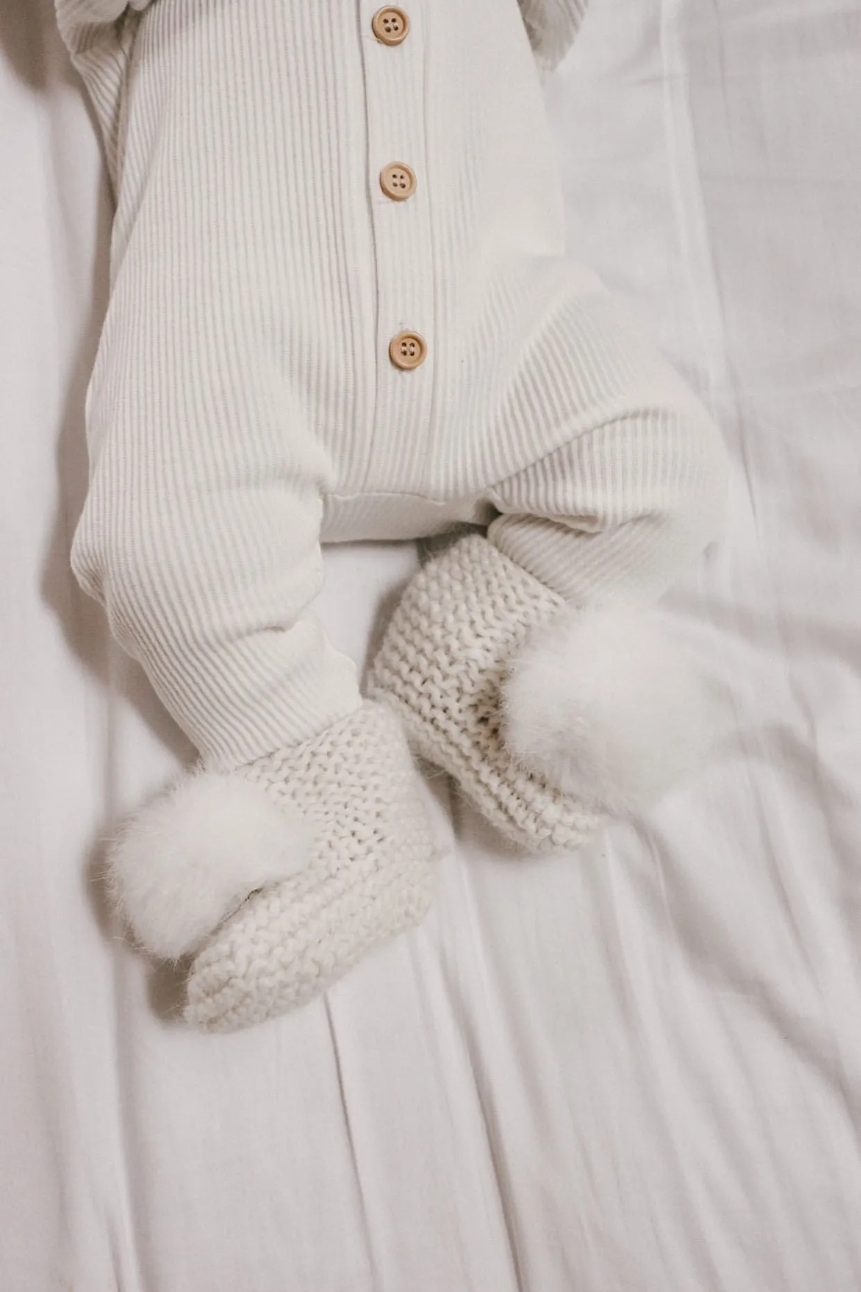 Ivory Angora Pom Pom Booties