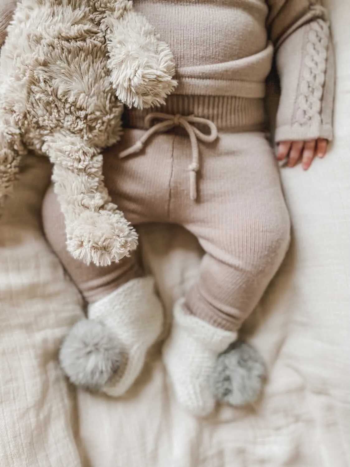 Ivory Angora Pom Pom Booties