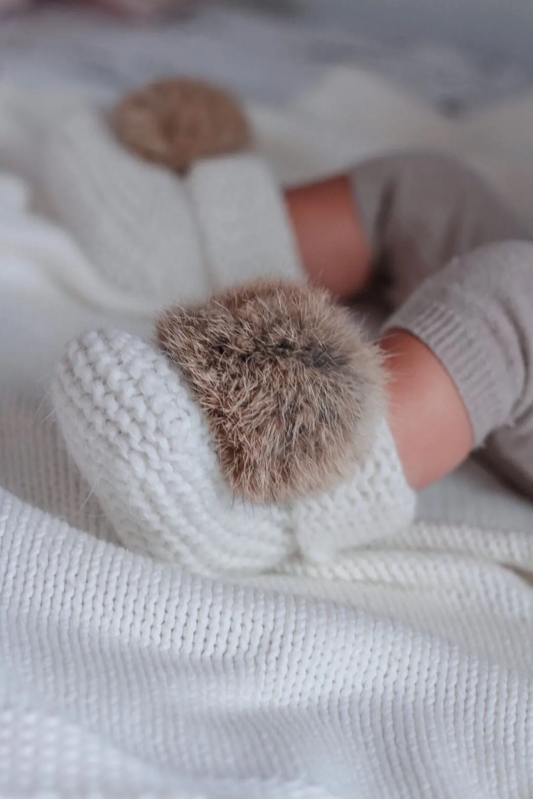 Ivory Angora Pom Pom Booties