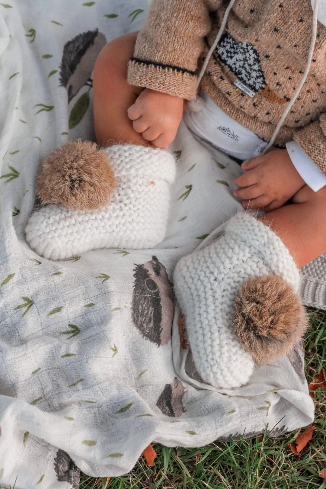 Ivory Angora Pom Pom Booties