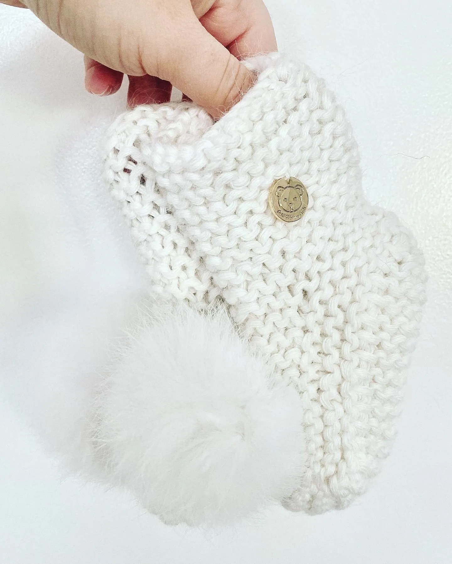 Ivory Angora Pom Pom Booties