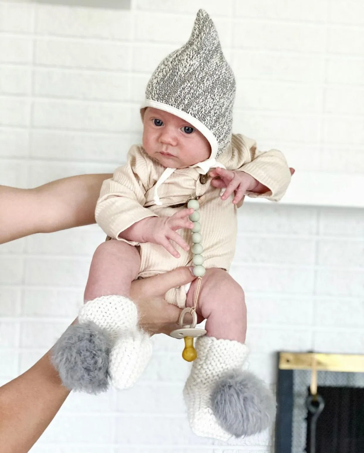 Ivory Angora Pom Pom Booties