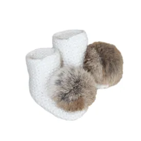 Ivory Angora Pom Pom Booties