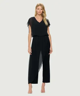 Jumpsuit with back Neckline, Chiffon Overlay & Straight Leg | Navy, Black, Burgundy