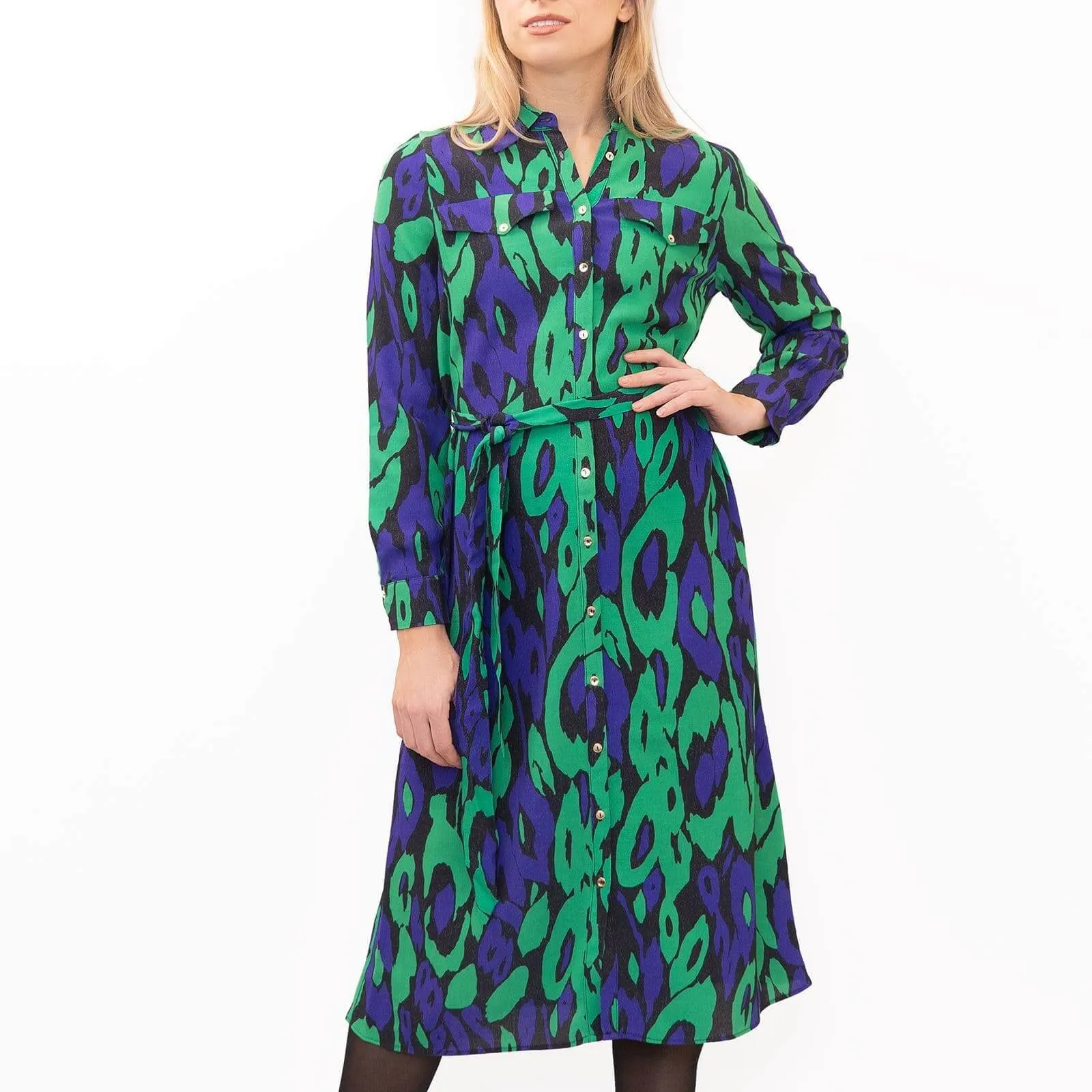 Karen Millen Green Leopard Print Lightweight Midi Shirt Dresses