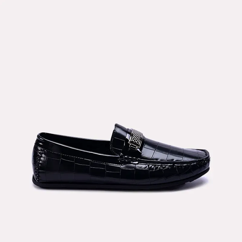 Kenel Black Glossy Textured Loafers 0130872