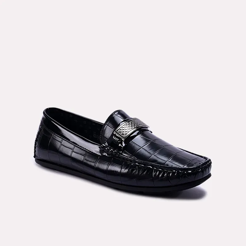 Kenel Black Glossy Textured Loafers 0130872