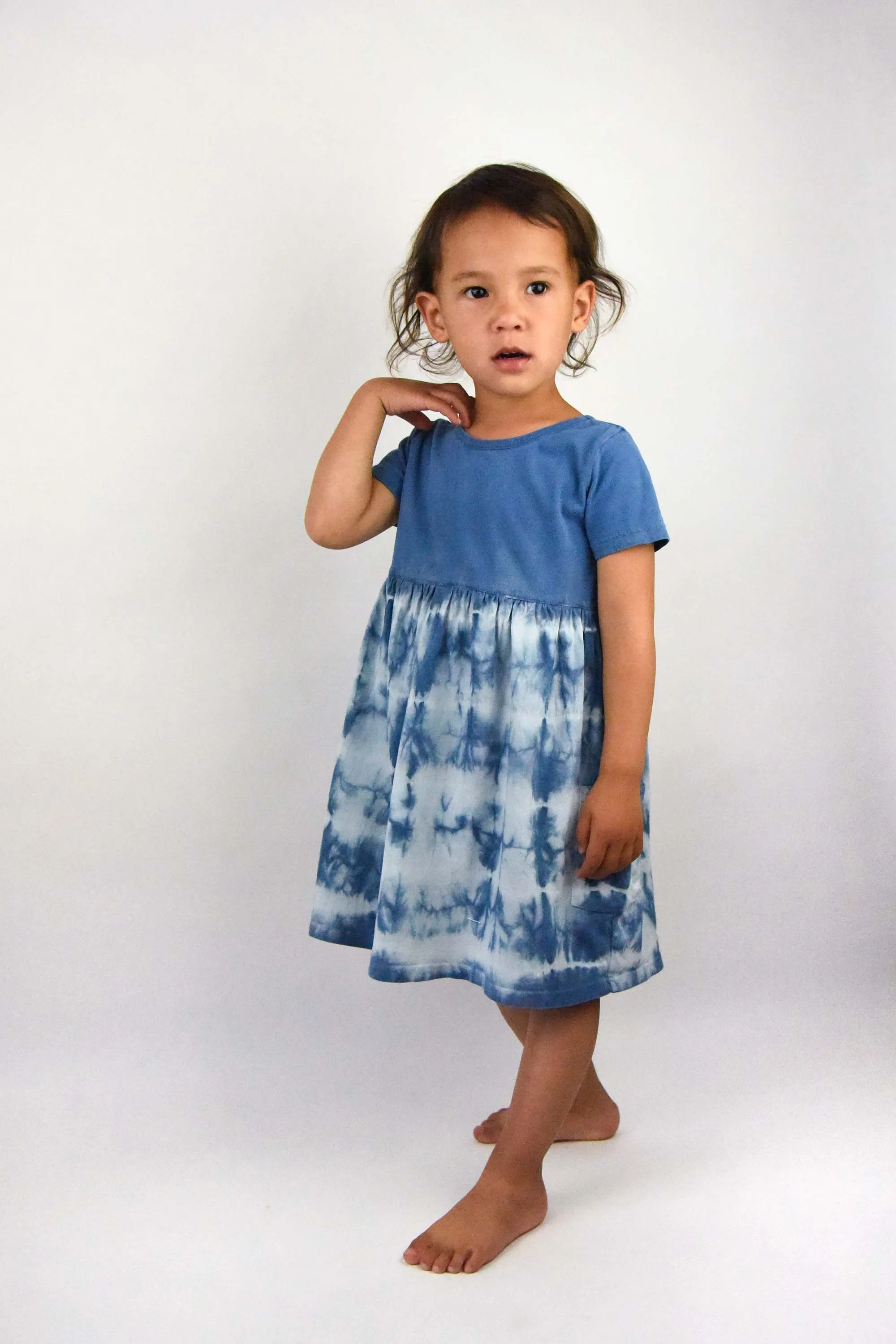 Kids Organic Plant-dyed Shibori Dress