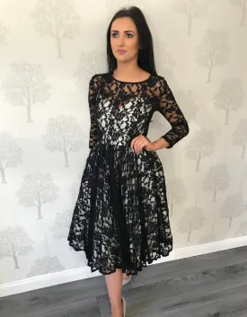 Kylie Black Full Lace Netted Under Layer Dress