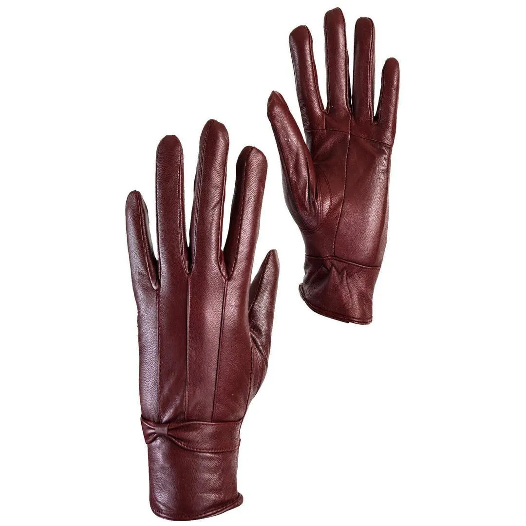 Ladies Womens Genuine Leather Gloves Fleece Lined DRIVING SOFT GENUINE WINTER BOW WARM