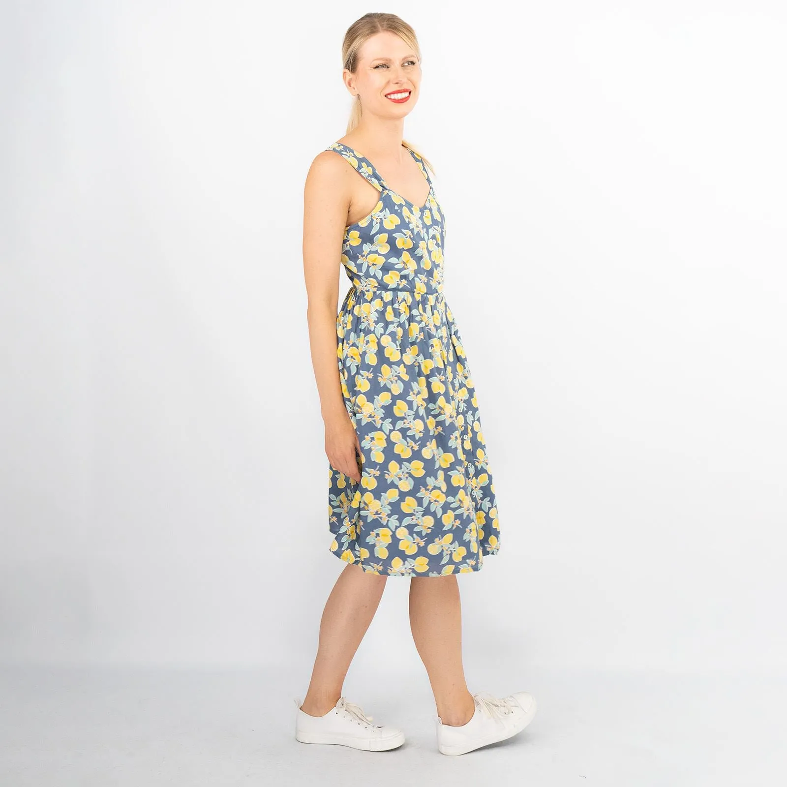 Lemon Print Sundresses Lightweight Cotton Sleeveless Strappy Women's Summer Dresses