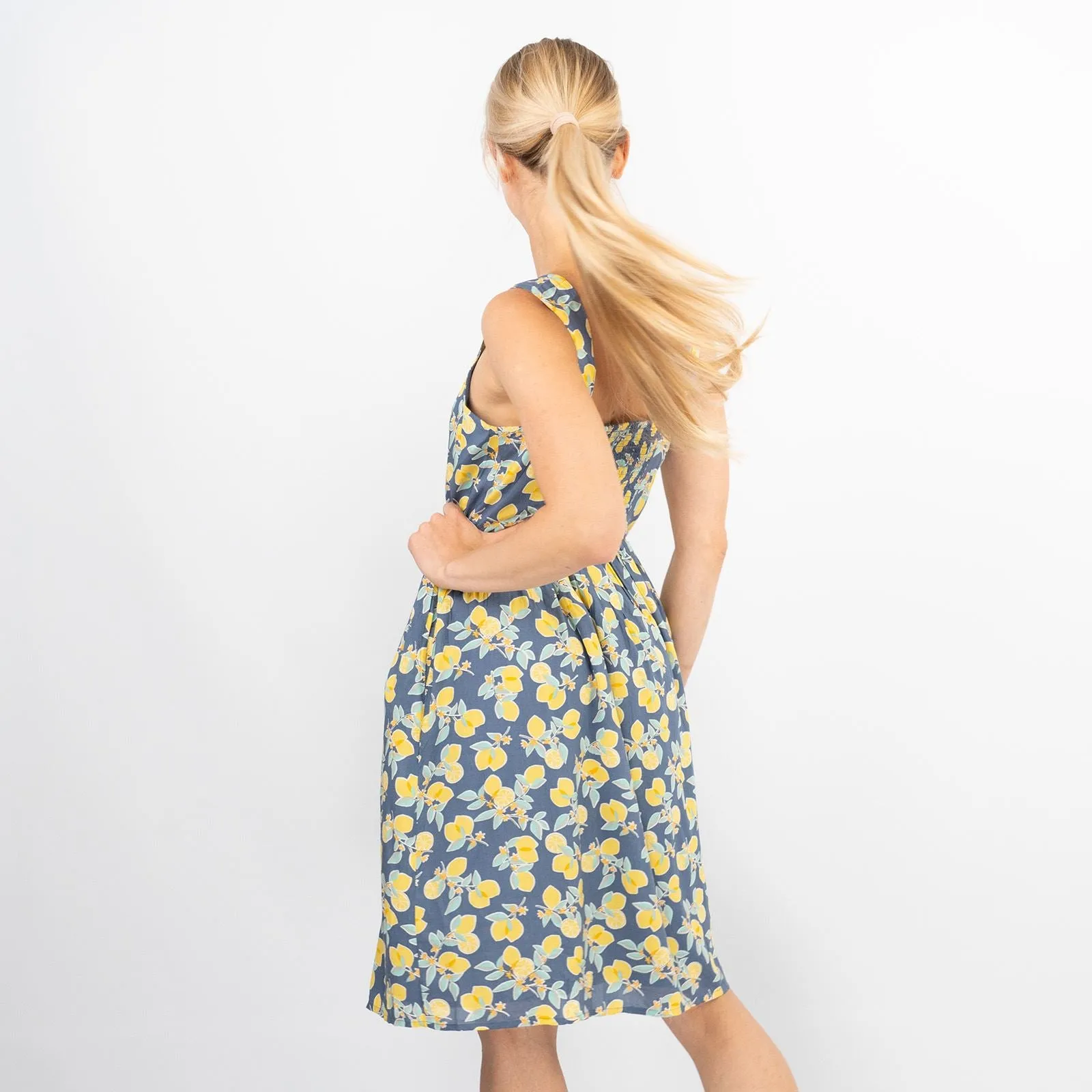 Lemon Print Sundresses Lightweight Cotton Sleeveless Strappy Women's Summer Dresses