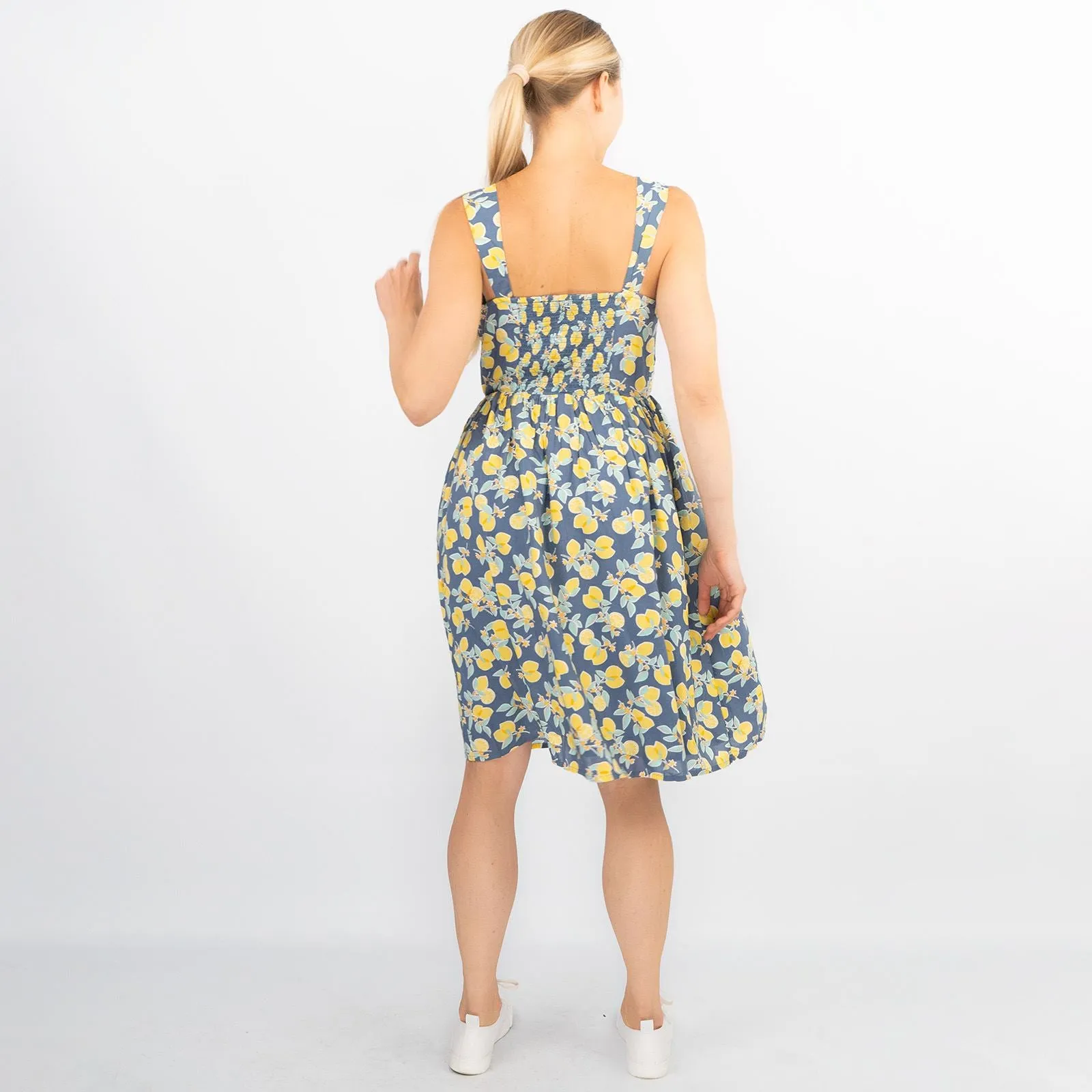 Lemon Print Sundresses Lightweight Cotton Sleeveless Strappy Women's Summer Dresses