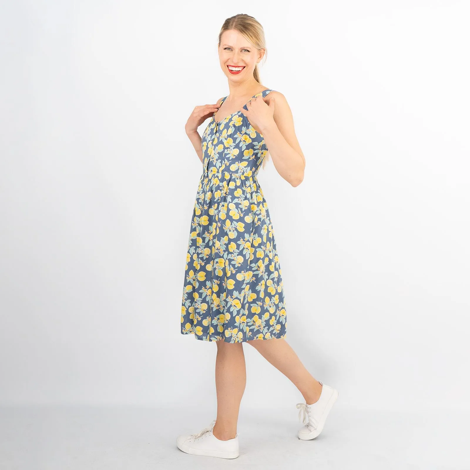 Lemon Print Sundresses Lightweight Cotton Sleeveless Strappy Women's Summer Dresses