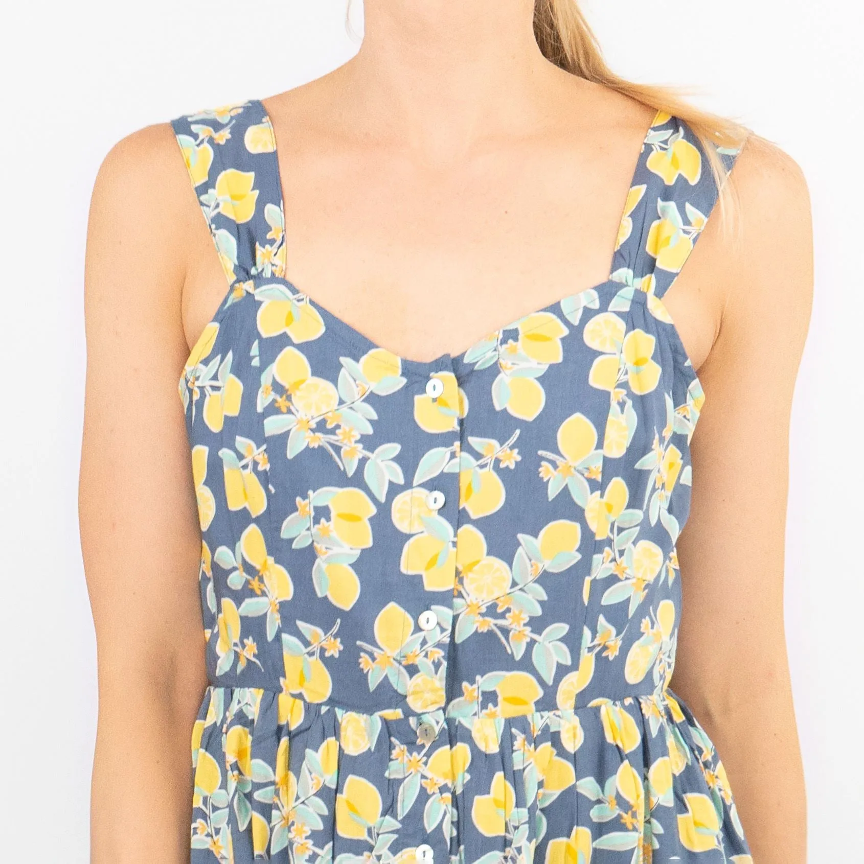 Lemon Print Sundresses Lightweight Cotton Sleeveless Strappy Women's Summer Dresses