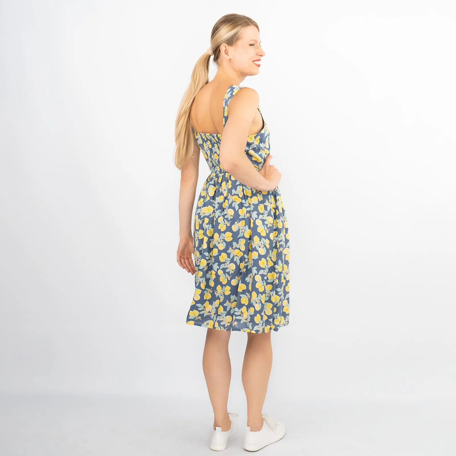 Lemon Print Sundresses Lightweight Cotton Sleeveless Strappy Women's Summer Dresses