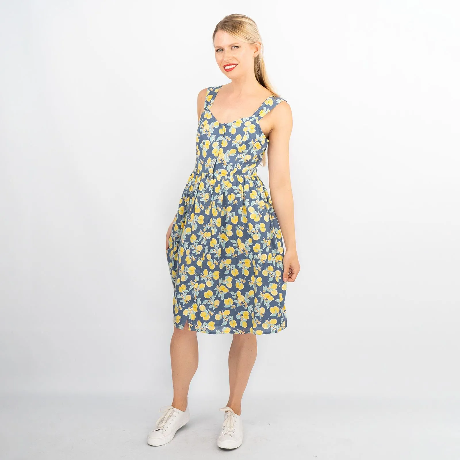 Lemon Print Sundresses Lightweight Cotton Sleeveless Strappy Women's Summer Dresses