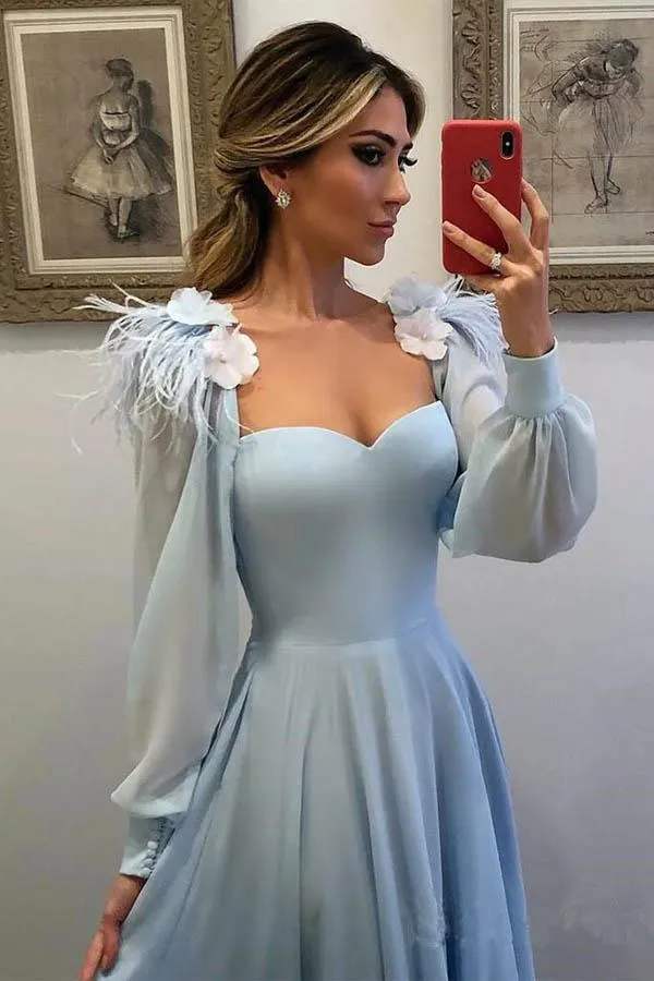 Light Blue Prom Dress, Evening Dress ,Winter Formal Dress, Pageant Dance Dresses, Graduation School Party Gown, PC0263