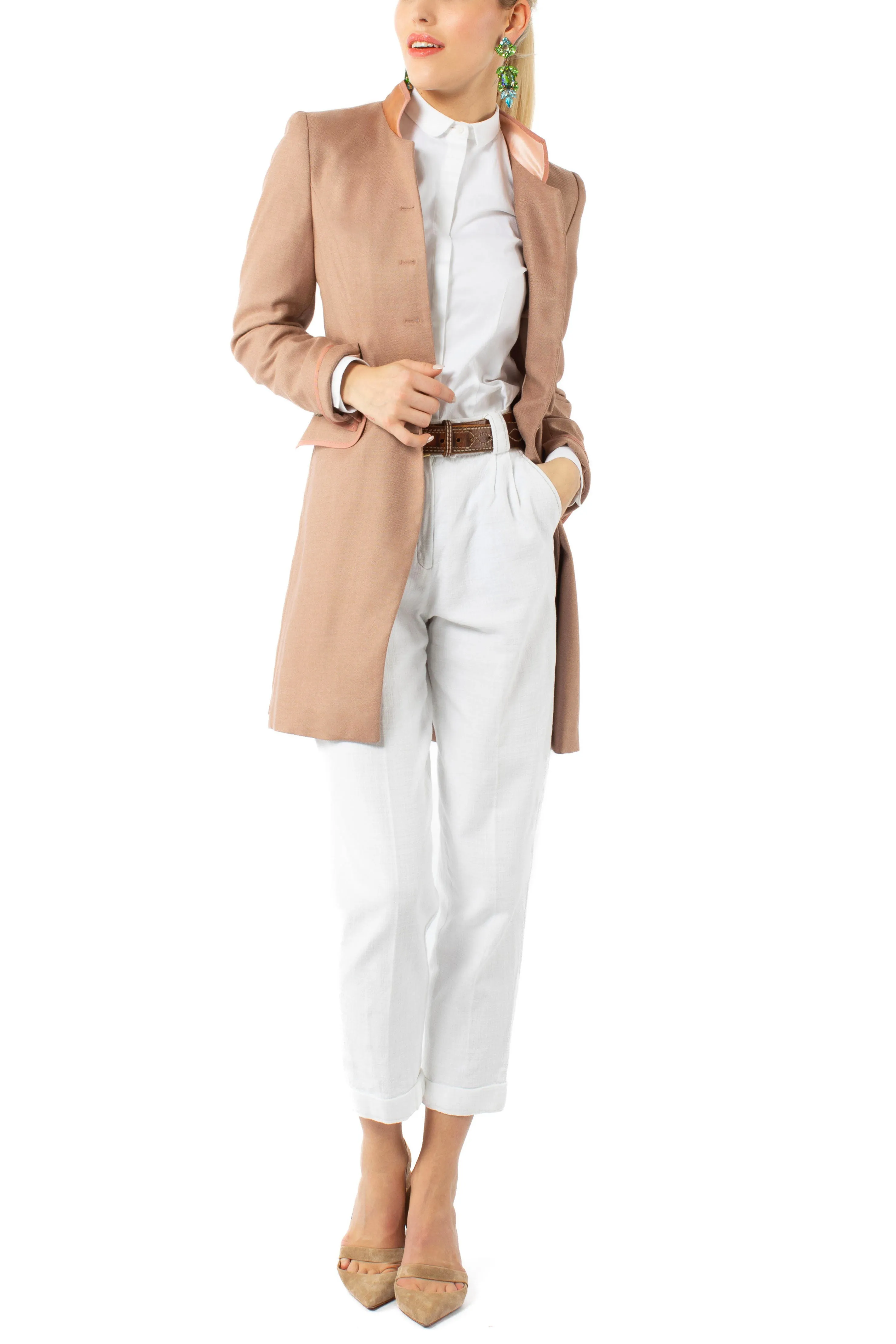 Long blazer from silk-wool in terracotta