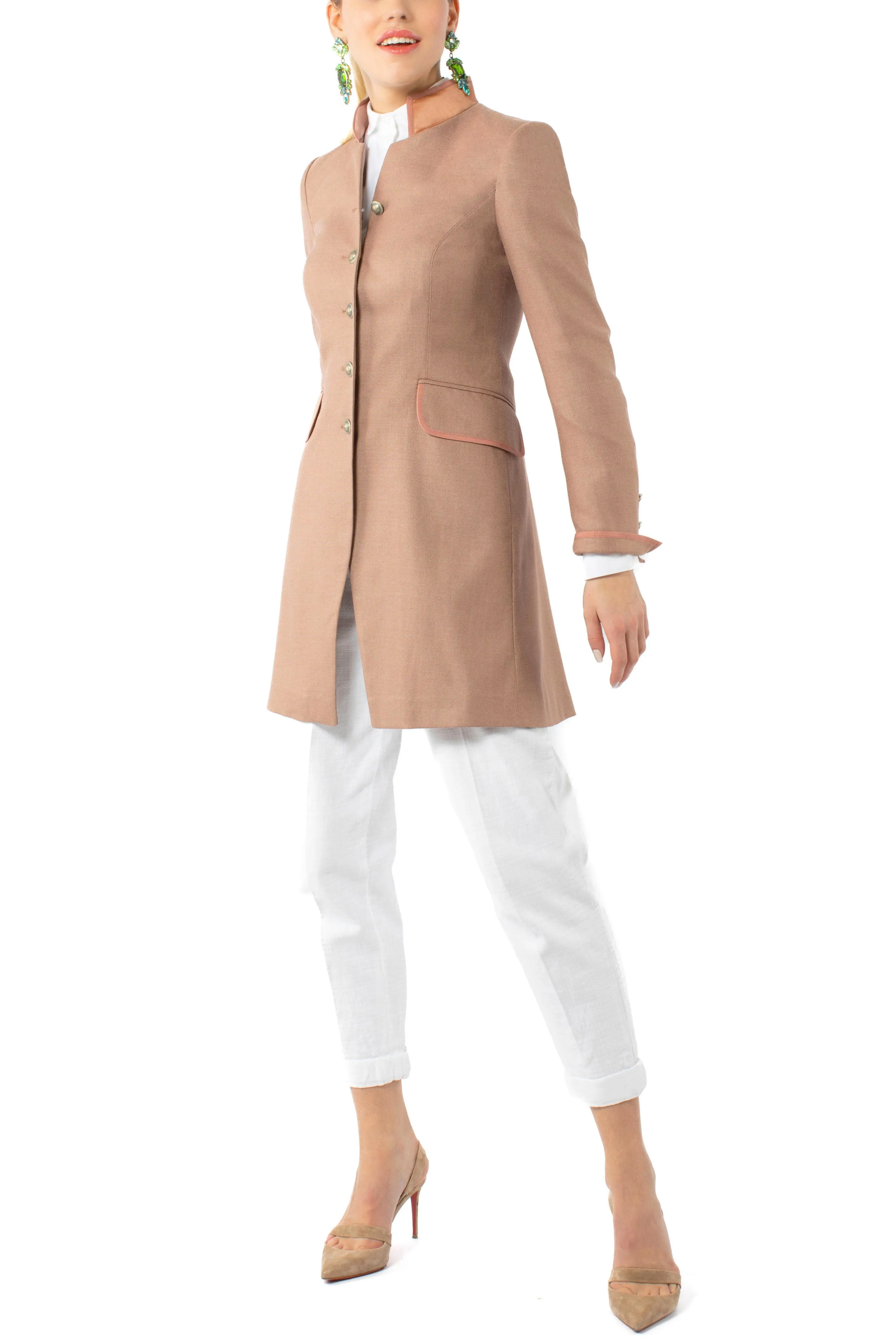 Long blazer from silk-wool in terracotta