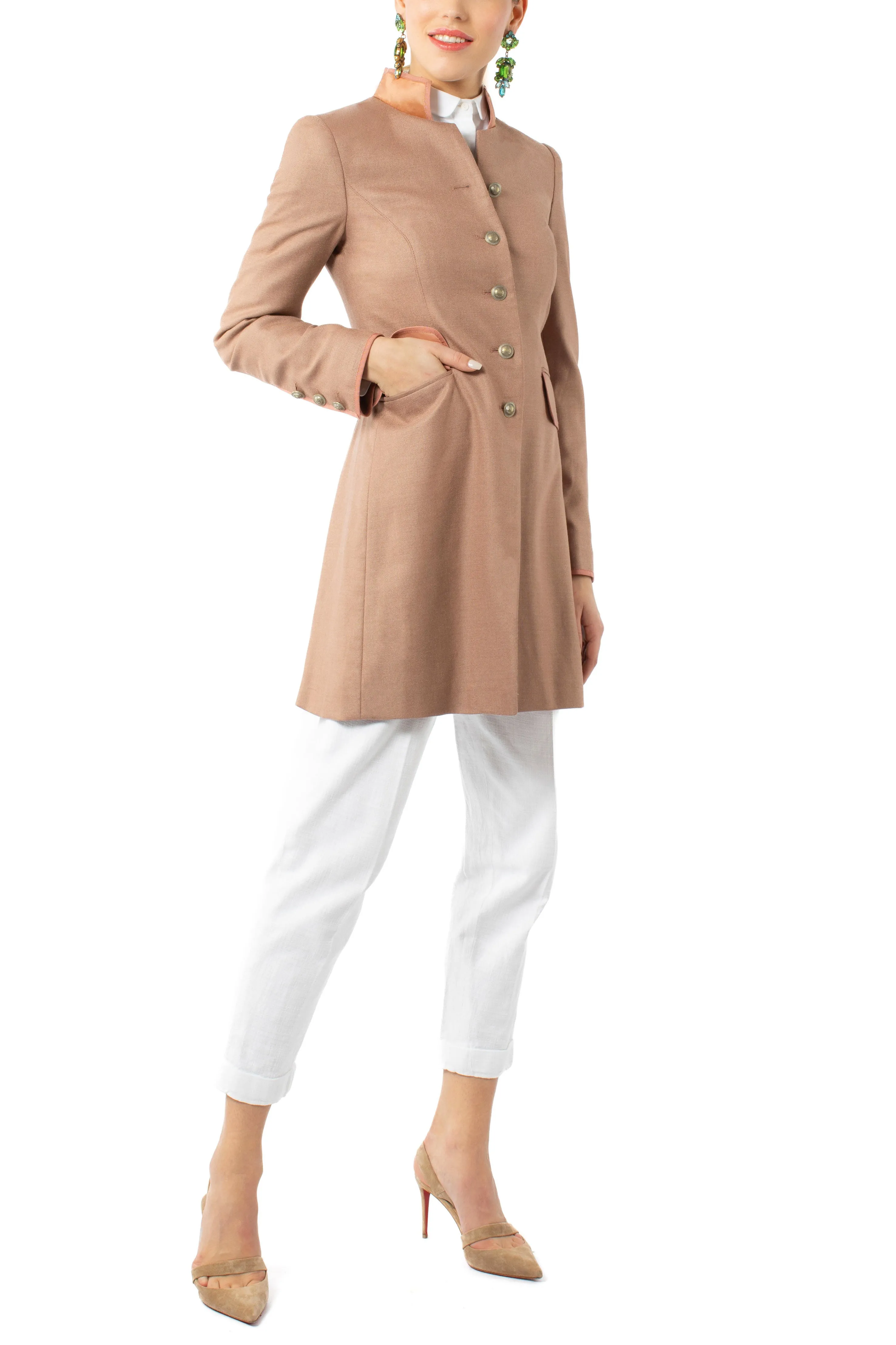 Long blazer from silk-wool in terracotta