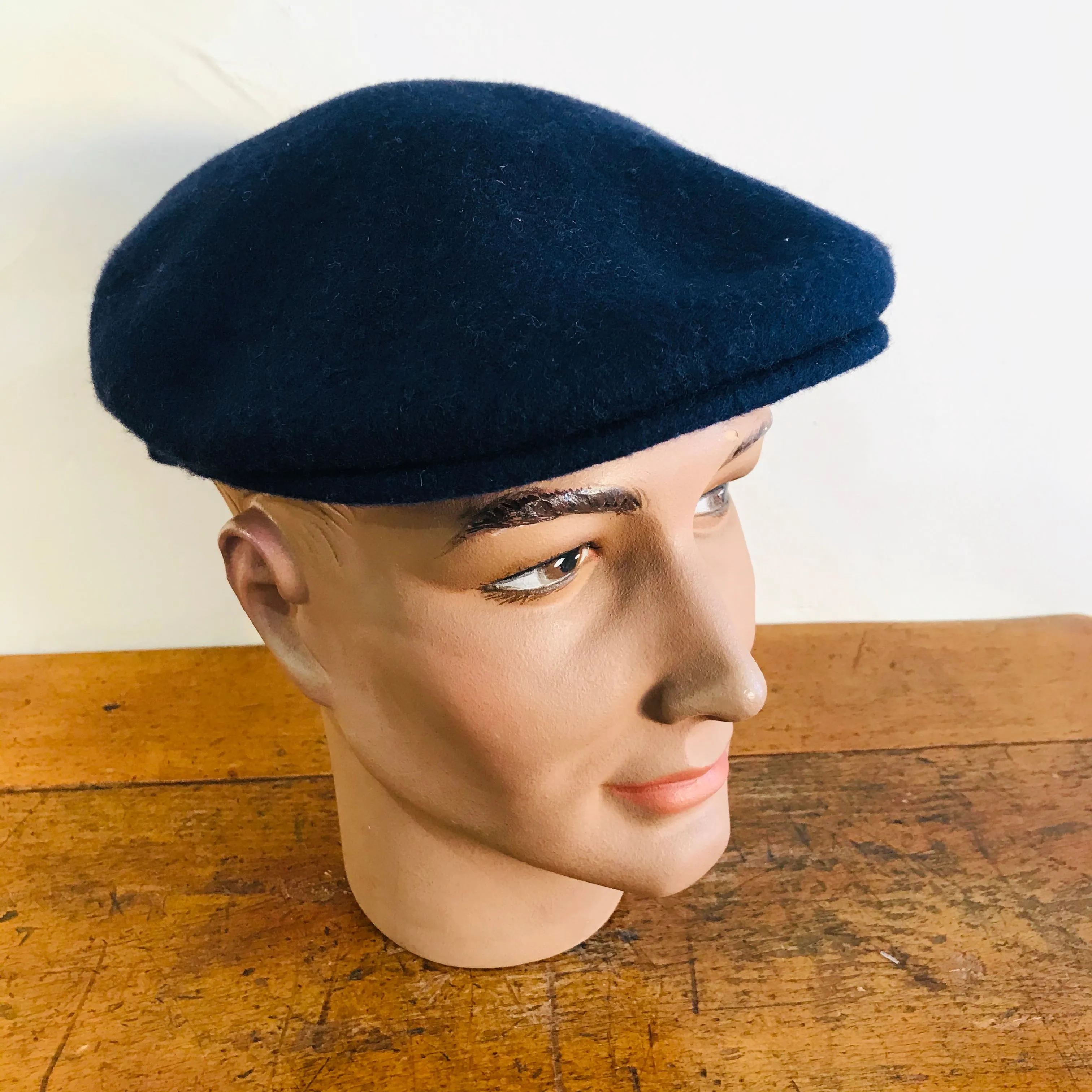 Luton - Cheese Cutter Flat Cap - Wool Felt - French Navy - S/M and M/L