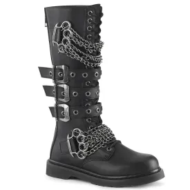 Mens Biker Boots Demonia Bolt-450 Goth Punk Rock Chain Knee High Combat Boots