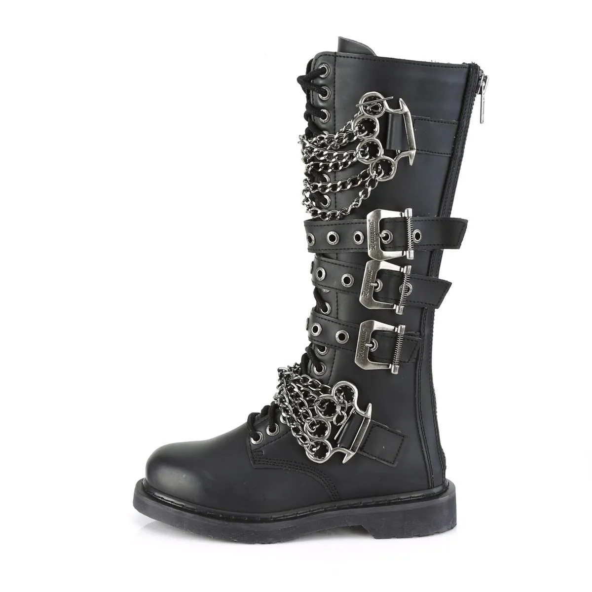 Mens Biker Boots Demonia Bolt-450 Goth Punk Rock Chain Knee High Combat Boots